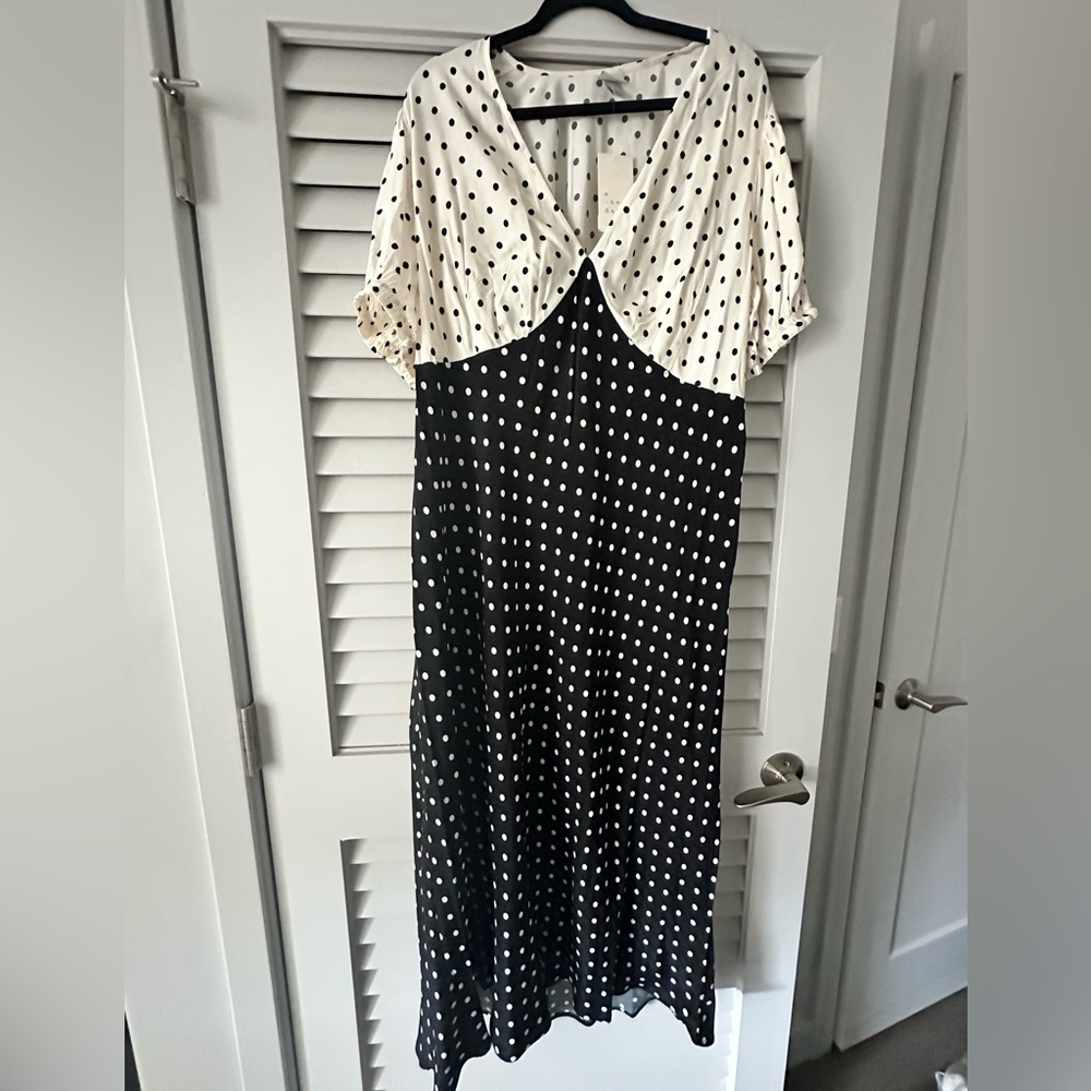 a new day Black and White Polka Dot Midi Dress